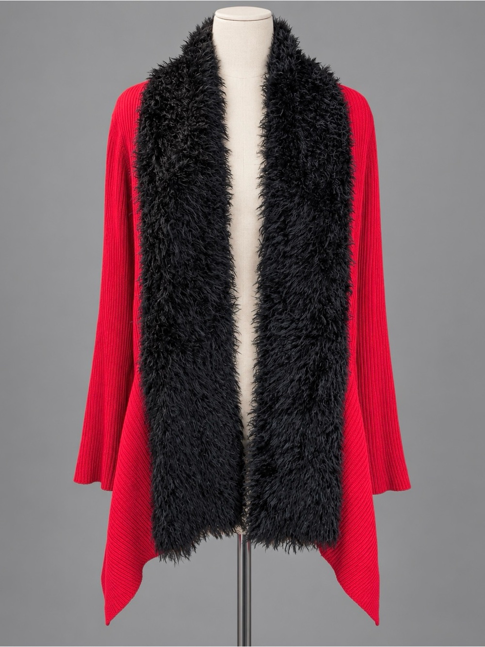 Hi Low Faux Fur Ribbed Cardigan Sweater